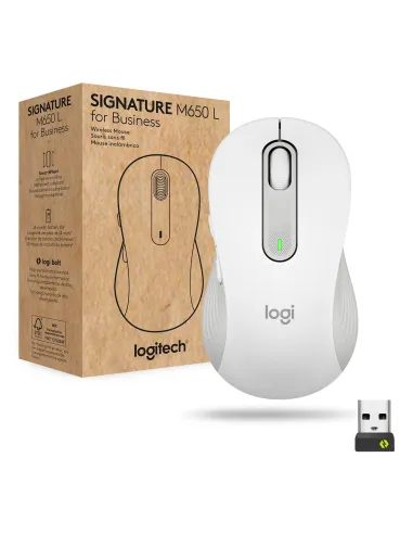 Logitech Signature M650 L for Business, Ratón inalámbrico, para manos grandes, Logi Bolt, Bluetooth, SmartWheel, Blanco