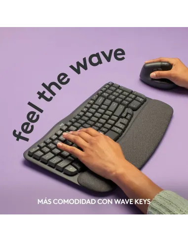 Logitech Wave Keys, teclado ergonómico inalámbrico con reposamanos acolchado, escritura cómoda y natural, Easy-Switch,