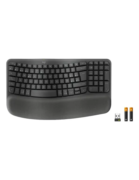 Logitech Wave Keys for Business, teclado ergonómico inalámbrico con reposamanos acolchado, tecnología Logi Bolt segura,