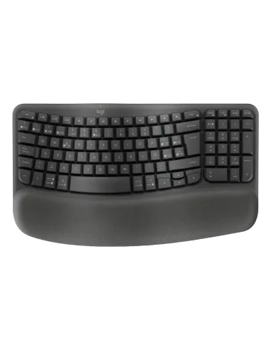 Logitech Wave Keys for Business, teclado ergonómico inalámbrico con reposamanos acolchado, tecnología Logi Bolt segura,