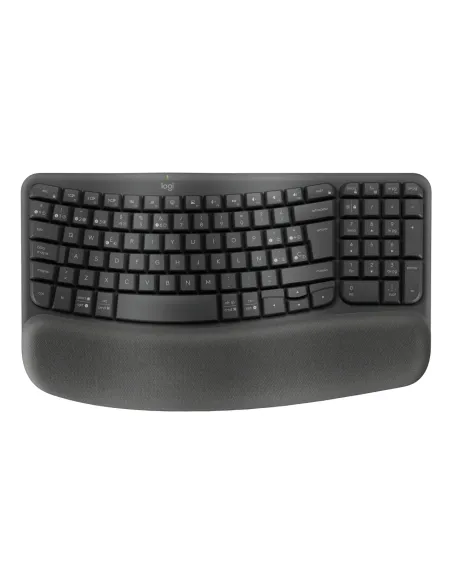 Logitech Wave Keys for Business, teclado ergonómico inalámbrico con reposamanos acolchado, tecnología Logi Bolt segura,