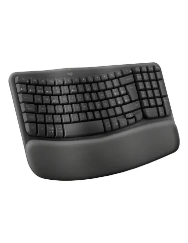 Logitech Wave Keys for Business, teclado ergonómico inalámbrico con reposamanos acolchado, tecnología Logi Bolt segura,