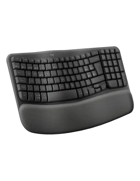 Logitech Wave Keys for Business, teclado ergonómico inalámbrico con reposamanos acolchado, tecnología Logi Bolt segura,