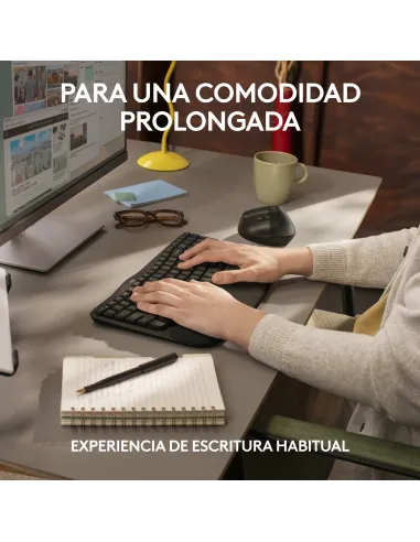 Logitech Wave Keys for Business, teclado ergonómico inalámbrico con reposamanos acolchado, tecnología Logi Bolt segura,