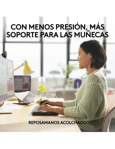 Logitech Wave Keys for Business, teclado ergonómico inalámbrico con reposamanos acolchado, tecnología Logi Bolt segura,