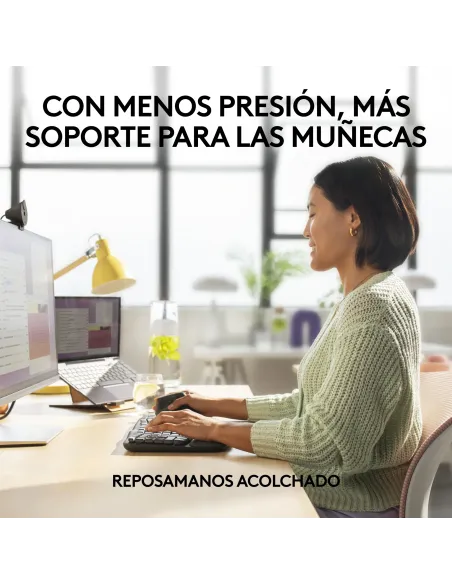 Logitech Wave Keys for Business, teclado ergonómico inalámbrico con reposamanos acolchado, tecnología Logi Bolt segura,