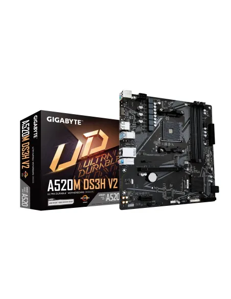 GIGABYTE Placa base A520M DS3H V2 - Soporta CPUs AMD Ryzen serie 5000 AM4, hasta 4733 MHz DDR4 (OC), PCIe 3.0 x16, LAN GbE, USB
