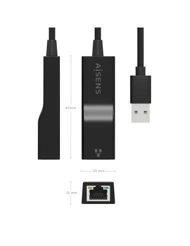 AISENS Conversor USB 3.0 a Ethernet Gigabit 10 100 1000 Mbps, Negro, 15 cm