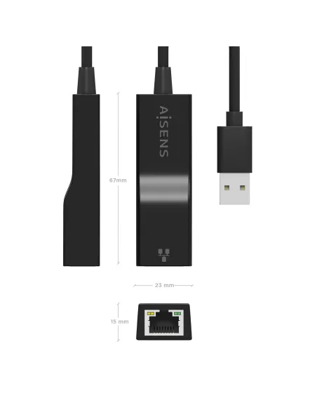 AISENS Conversor USB 3.0 a Ethernet Gigabit 10 100 1000 Mbps, Negro, 15 cm