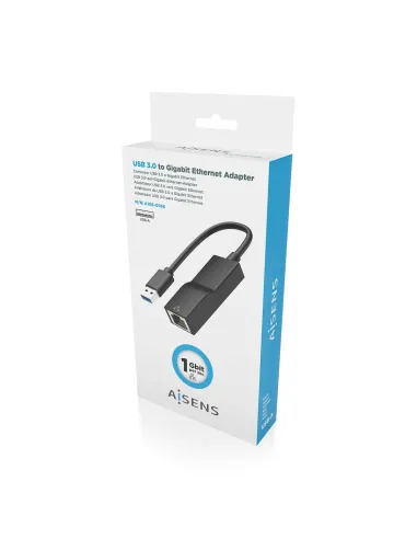 AISENS Conversor USB 3.0 a Ethernet Gigabit 10 100 1000 Mbps, Negro, 15 cm