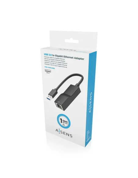 AISENS Conversor USB 3.0 a Ethernet Gigabit 10 100 1000 Mbps, Negro, 15 cm