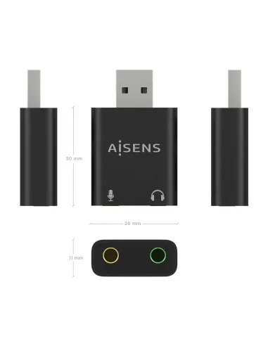 AISENS Conversor USB-A a Audio 48KHz, USB-A M-2xJack 3.5 H, Negro