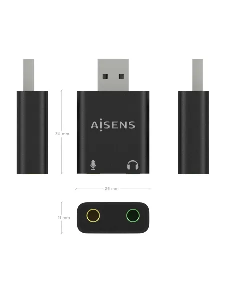 AISENS Conversor USB-A a Audio 48KHz, USB-A M-2xJack 3.5 H, Negro