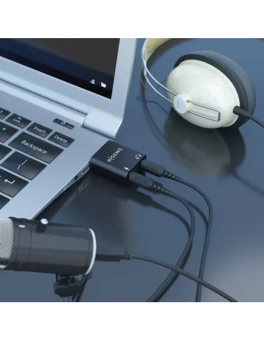 AISENS Conversor USB-A a Audio 48KHz, USB-A M-2xJack 3.5 H, Negro