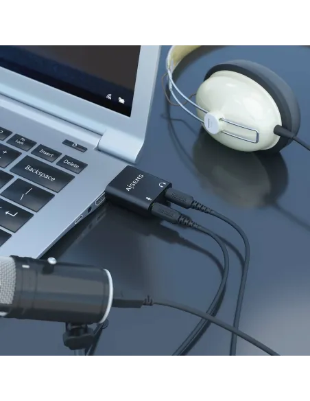 AISENS Conversor USB-A a Audio 48KHz, USB-A M-2xJack 3.5 H, Negro