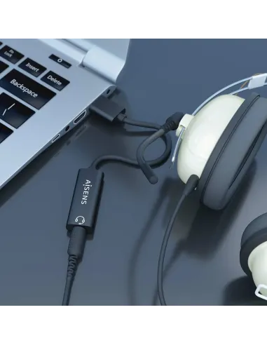 AISENS Conversor USB-A a Audio 48KHz, USB-A M-Jack 3.5 H, Negro, 10 cm