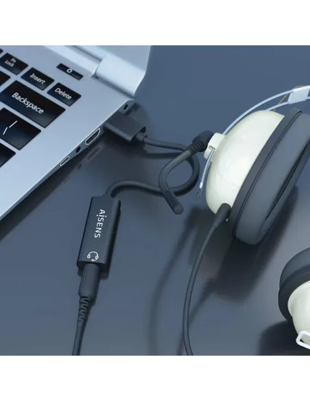 AISENS Conversor USB-A a Audio 48KHz, USB-A M-Jack 3.5 H, Negro, 10 cm