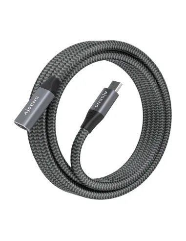 AISENS Cable USB 3.2 Gen2x2 Aluminio 20Gbps 8K@30Hz 5A 100W, Tipo USB-C M-USB-C H, Gris, 2.0 m