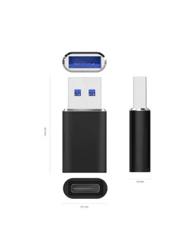 AISENS Mini Adaptador USB 3.2 Gen2   USB 2.0 3A, Tipo USB-C H-A M, Negro