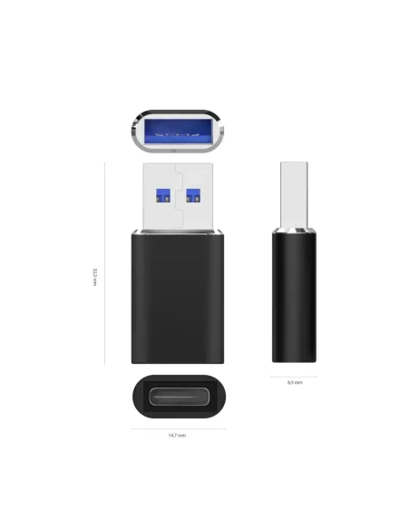 AISENS Mini Adaptador USB 3.2 Gen2   USB 2.0 3A, Tipo USB-C H-A M, Negro