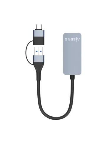 AISENS Conversor USB3.2 Gen1 USB-A+USB-C a Ethernet 2.5G 10 100 1000 2500 Mbps, Gris, 15cm