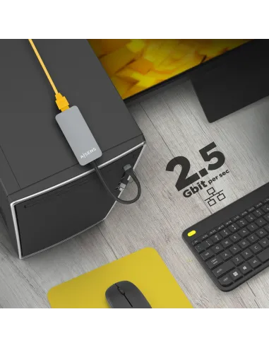 AISENS Conversor USB3.2 Gen1 USB-A+USB-C a Ethernet 2.5G 10 100 1000 2500 Mbps, Gris, 15cm