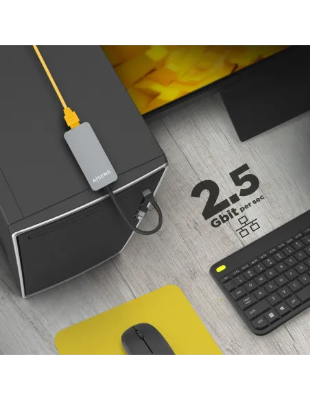 AISENS Conversor USB3.2 Gen1 USB-A+USB-C a Ethernet 2.5G 10 100 1000 2500 Mbps, Gris, 15cm