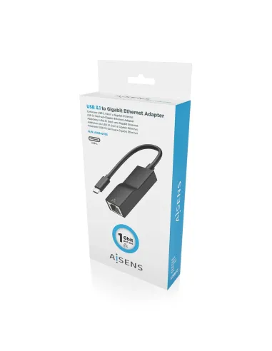 AISENS Conversor USB3.1 Gen1 USB-C a Ethernet Gigabit 10 100 1000 Mbps, Negro, 11 cm