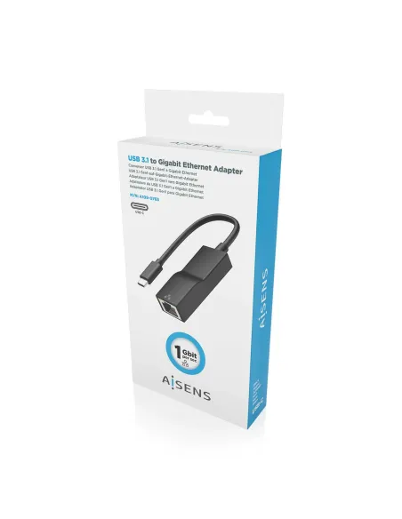 AISENS Conversor USB3.1 Gen1 USB-C a Ethernet Gigabit 10 100 1000 Mbps, Negro, 11 cm