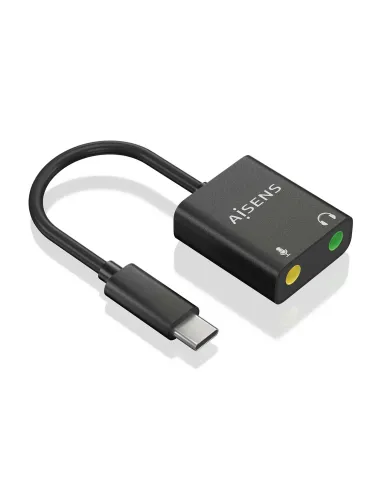 AISENS Conversor USB-C a Audio 48KHz, USB-C M-2xJack 3.5 H, Negro, 10 cm