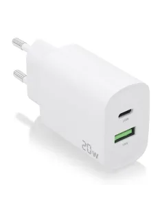 AISENS Cargador 20W, 1xUSB-C PD3.0, 1xUSB-A QC3.0, Blanco
