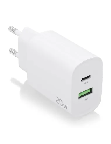 AISENS Cargador 20W, 1xUSB-C PD3.0, 1xUSB-A QC3.0, Blanco