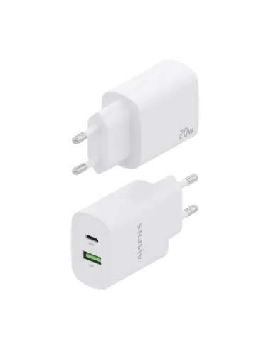 AISENS Cargador 20W, 1xUSB-C PD3.0, 1xUSB-A QC3.0, Blanco
