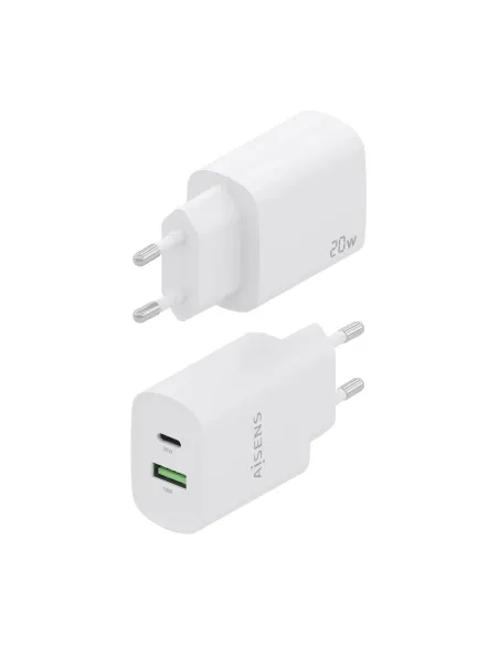 AISENS Cargador 20W, 1xUSB-C PD3.0, 1xUSB-A QC3.0, Blanco