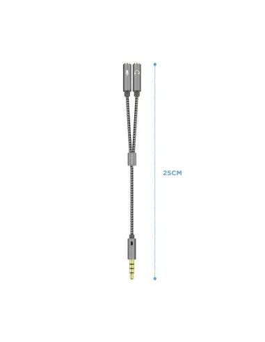 AISENS Cable Adaptador Audio Jack 3.5 4pines M-2xjack 3.5 3pines H, Gris, 25cm