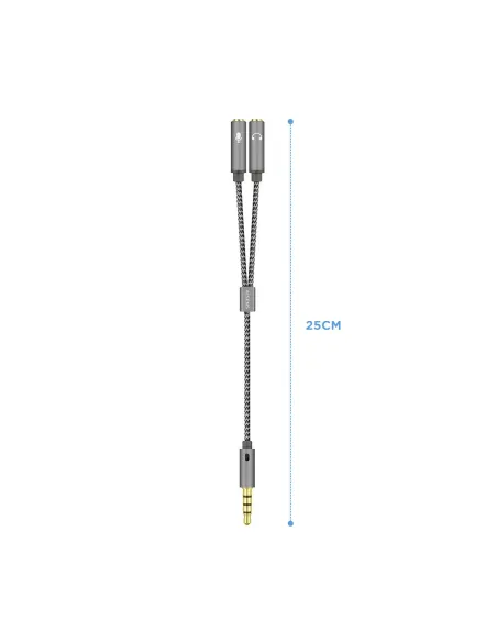 AISENS Cable Adaptador Audio Jack 3.5 4pines M-2xjack 3.5 3pines H, Gris, 25cm
