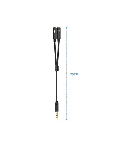AISENS Cable Adaptador Audio Jack 3.5 4pines M-2xjack 3.5 3pines H, Negro, 25cm