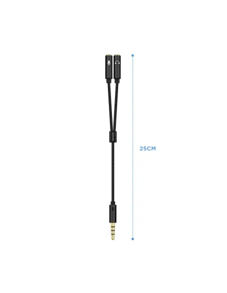 AISENS Cable Adaptador Audio Jack 3.5 4pines M-2xjack 3.5 3pines H, Negro, 25cm