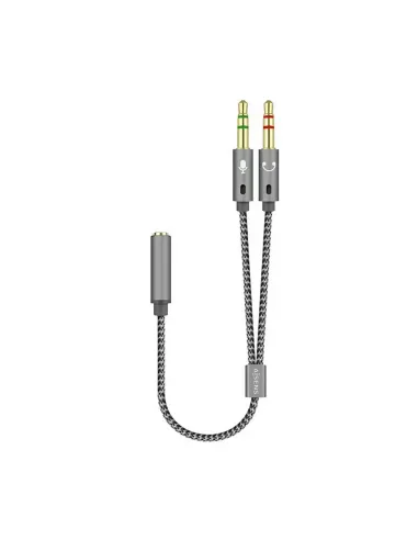 AISENS Cable Adaptador Audio Jack 3.5 4pines H-2xjack 3.5 3pines M, Gris, 25cm