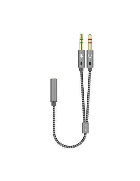 AISENS Cable Adaptador Audio Jack 3.5 4pines H-2xjack 3.5 3pines M, Gris, 25cm