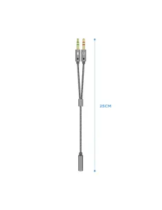 AISENS Cable Adaptador Audio Jack 3.5 4pines H-2xjack 3.5 3pines M, Gris, 25cm 2