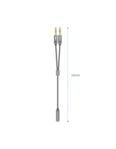 AISENS Cable Adaptador Audio Jack 3.5 4pines H-2xjack 3.5 3pines M, Gris, 25cm