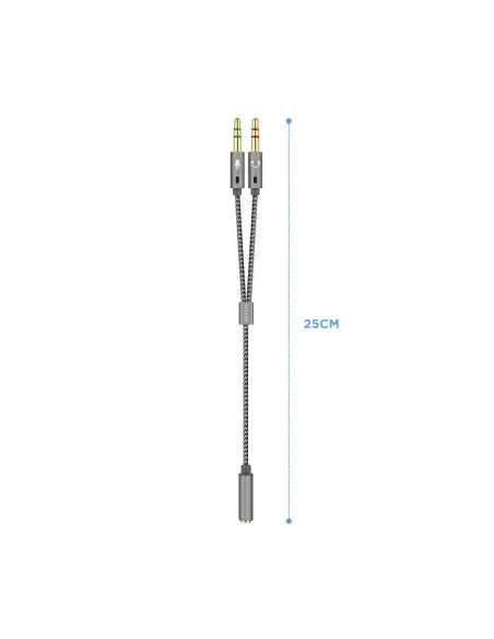 AISENS Cable Adaptador Audio Jack 3.5 4pines H-2xjack 3.5 3pines M, Gris, 25cm