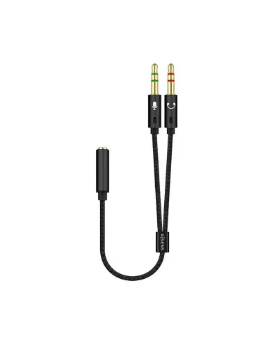 AISENS Cable Adaptador Audio Jack 3.5 4pines H-2xjack 3.5 3pines M, Negro, 25cm