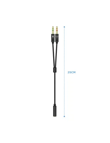 AISENS Cable Adaptador Audio Jack 3.5 4pines H-2xjack 3.5 3pines M, Negro, 25cm
