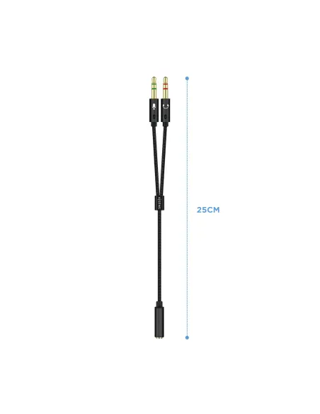 AISENS Cable Adaptador Audio Jack 3.5 4pines H-2xjack 3.5 3pines M, Negro, 25cm