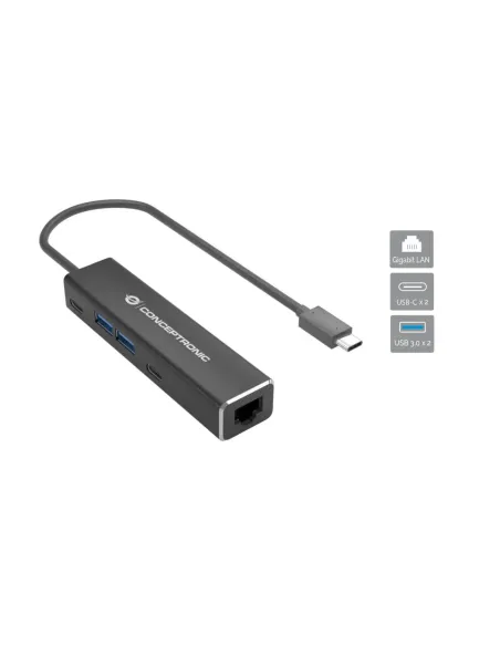 Conceptronic ABBY13B base para portátil y replicador de puertos Alámbrico USB 3.2 Gen 1 (3.1 Gen 1) Type-C Gris