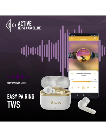 NGS ARTICA TROPHY Auriculares Inalámbrico Dentro de oído Llamadas Música USB Tipo C Bluetooth Oro, Blanco