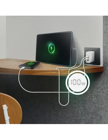 AISENS Cargador Gan 100W, 2xUSB-C PD3.0 QC4.0 QC5.0, 1xUSB-A QC3.0, Blanco