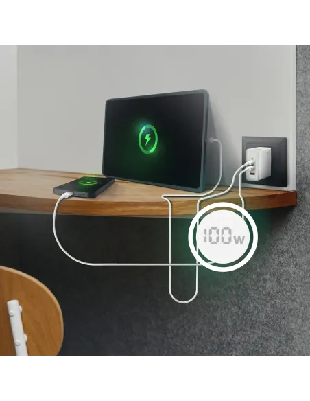 AISENS Cargador Gan 100W, 2xUSB-C PD3.0 QC4.0 QC5.0, 1xUSB-A QC3.0, Blanco